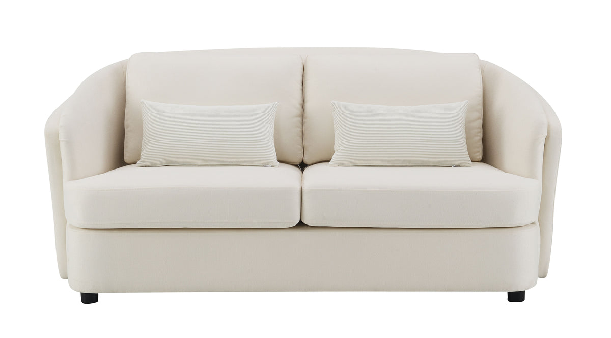 Mariko - Linen Loveseat With 2 Toss Pillows - Beige