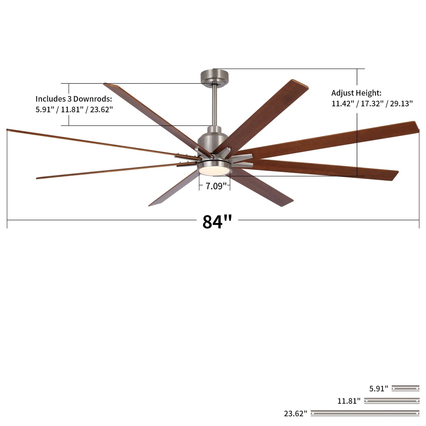 Oversized Large Ceiling Fan With Dimmable LED Light, 8 Blades, Remote Control