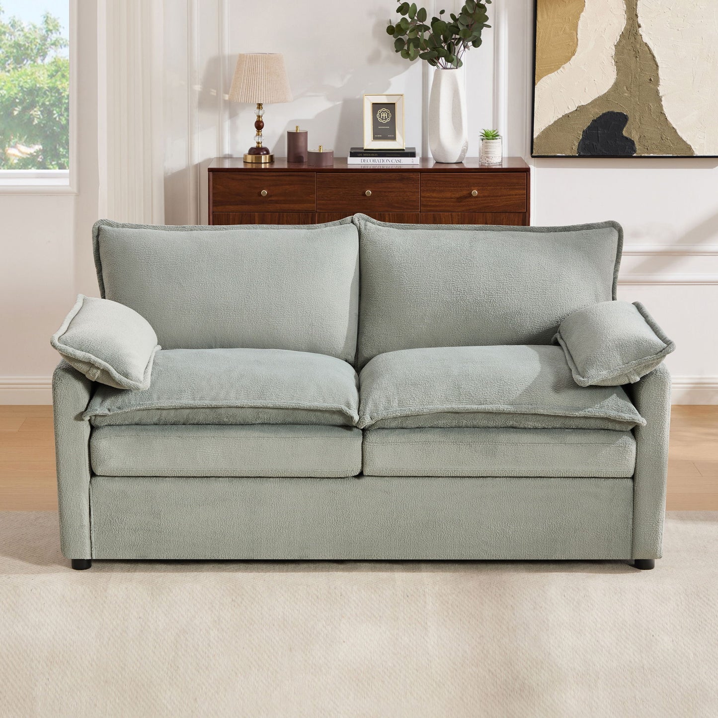 Modern Loveseat Sofa, Upholstered Couch With Side Storage Pockets