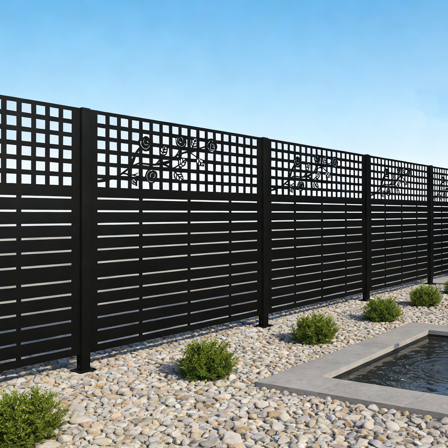 W48" x H47.3" Metal Privacy Screen with Rose Design