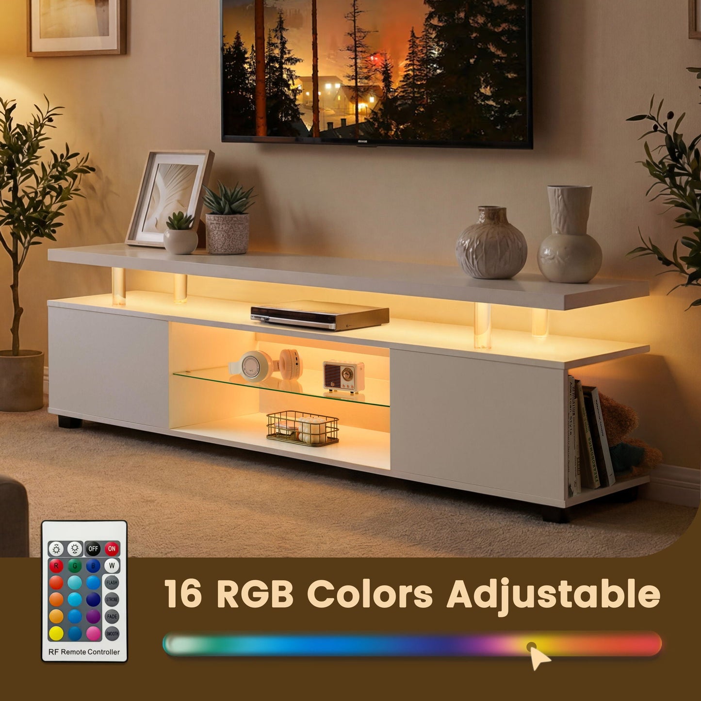 TV Stant With LED And Large Side Cabinet