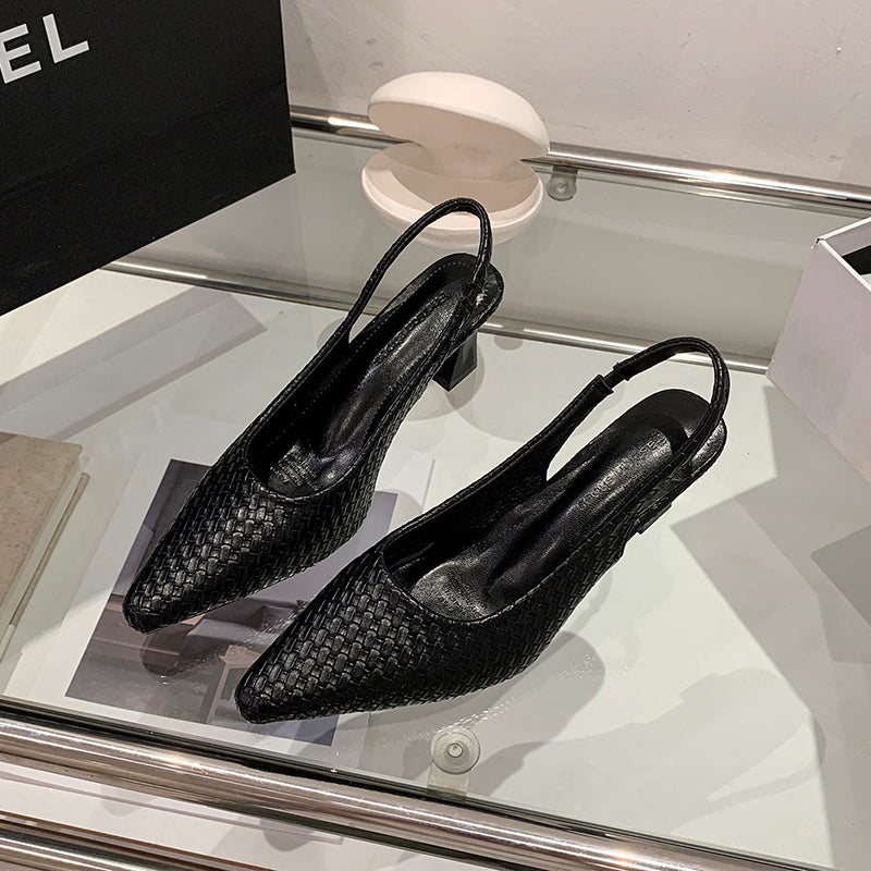 Women Woven Block Heel Mary Janes, 2026 New Summer Elegant Fashion Commuter High Heel Sandals, Versatile Daily Single Shoes