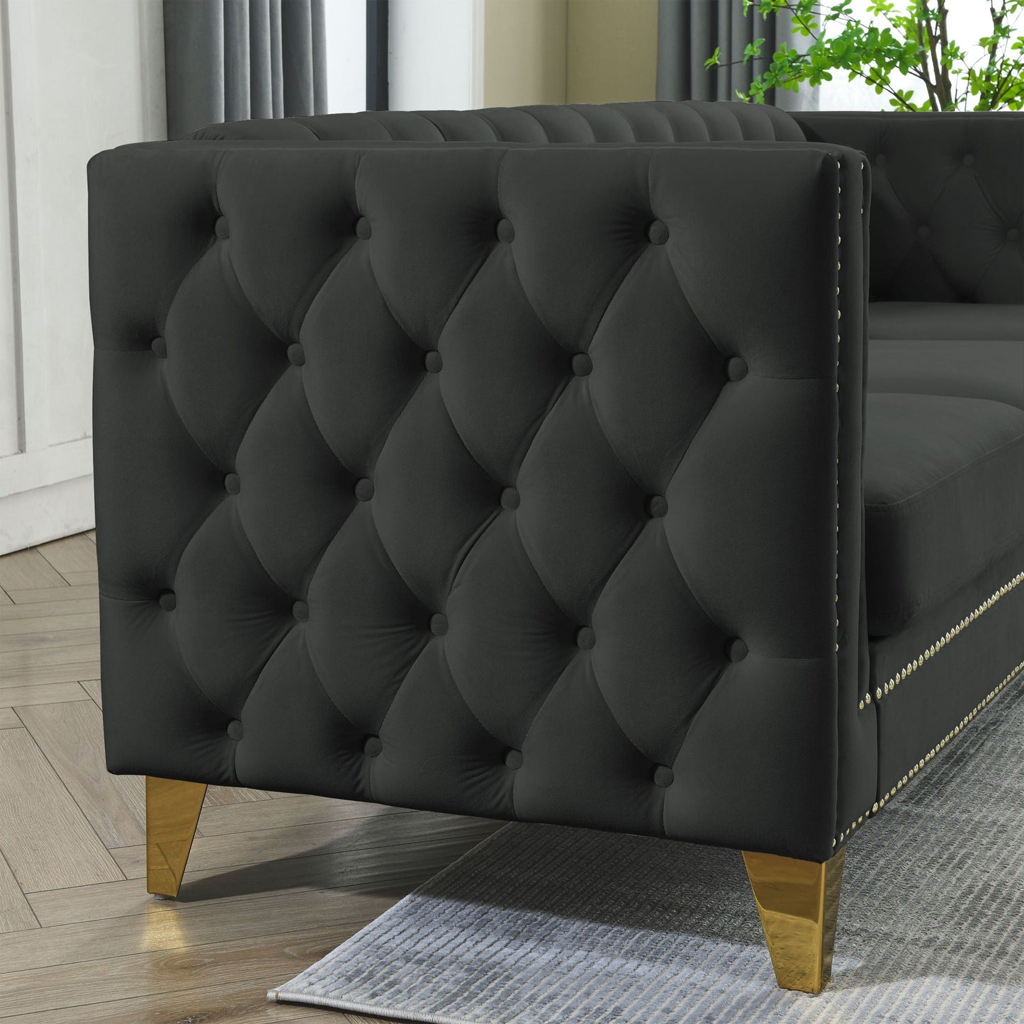 Upholstered Couch Sofa With Button Tufting For Living Room