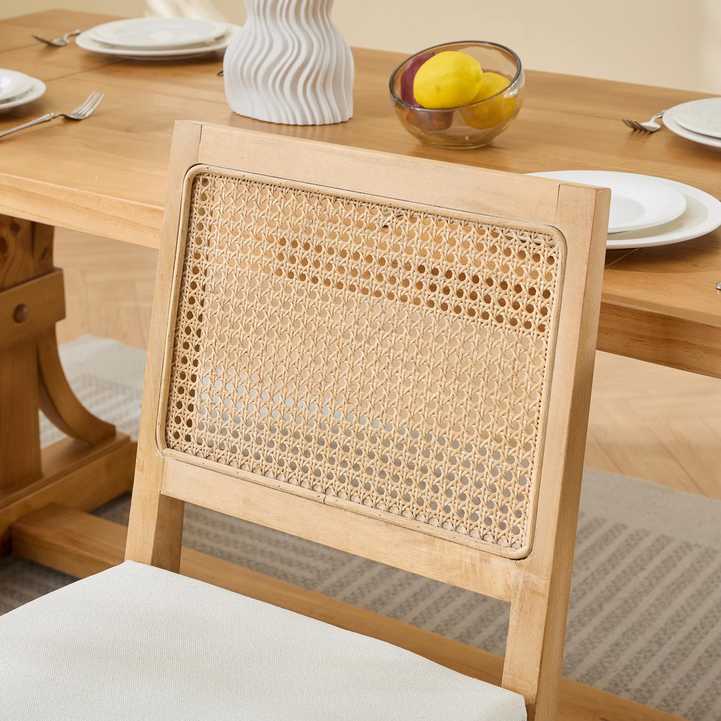 Farmhouse Rattan Dining Chairs Set of 2