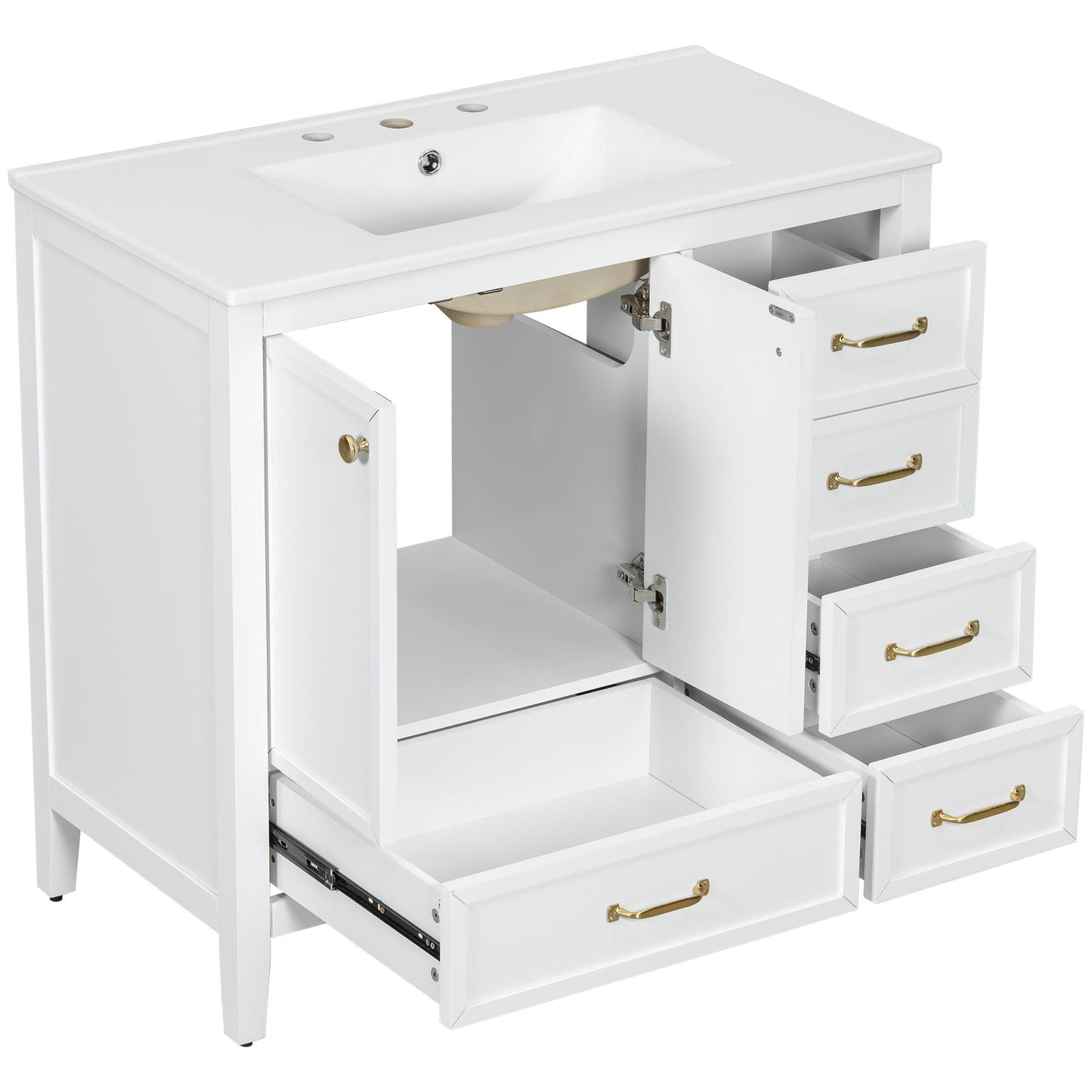 Elegant Vintage Bathroom Vanity With Sink and Soft Closing Drawers