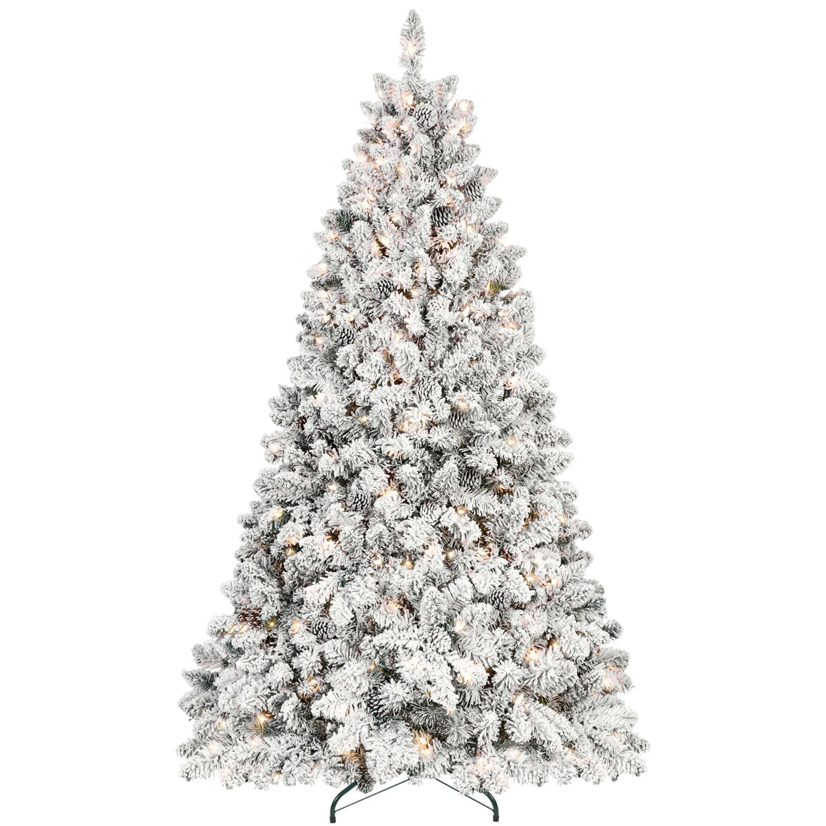 4.5FT Flocked Christmas Tree with 250 UL Lights and 24 Pine Cones