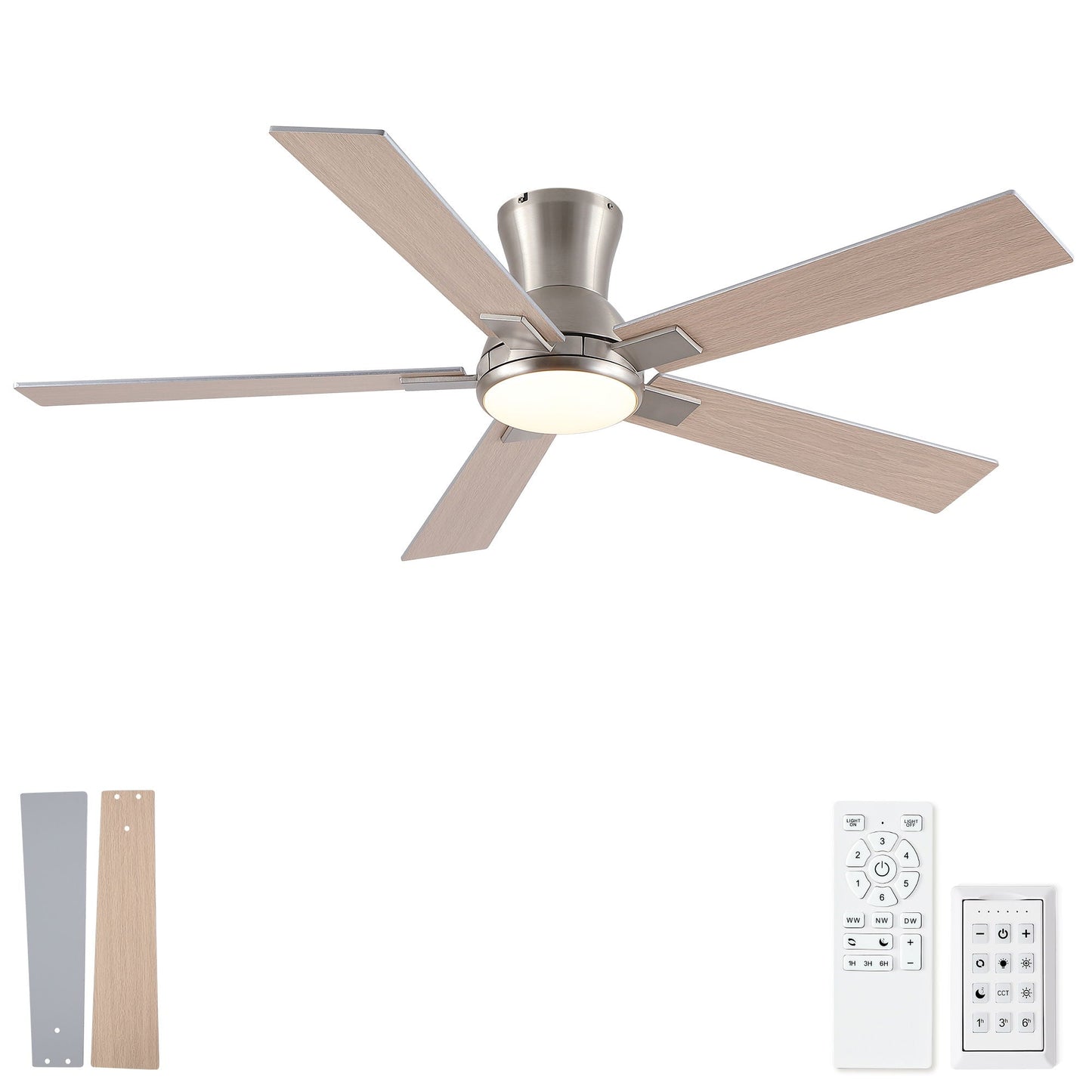 Low Profile Flush Mount Intergrated LED Ceiling Fan With Light And Reversible Quiet Motor