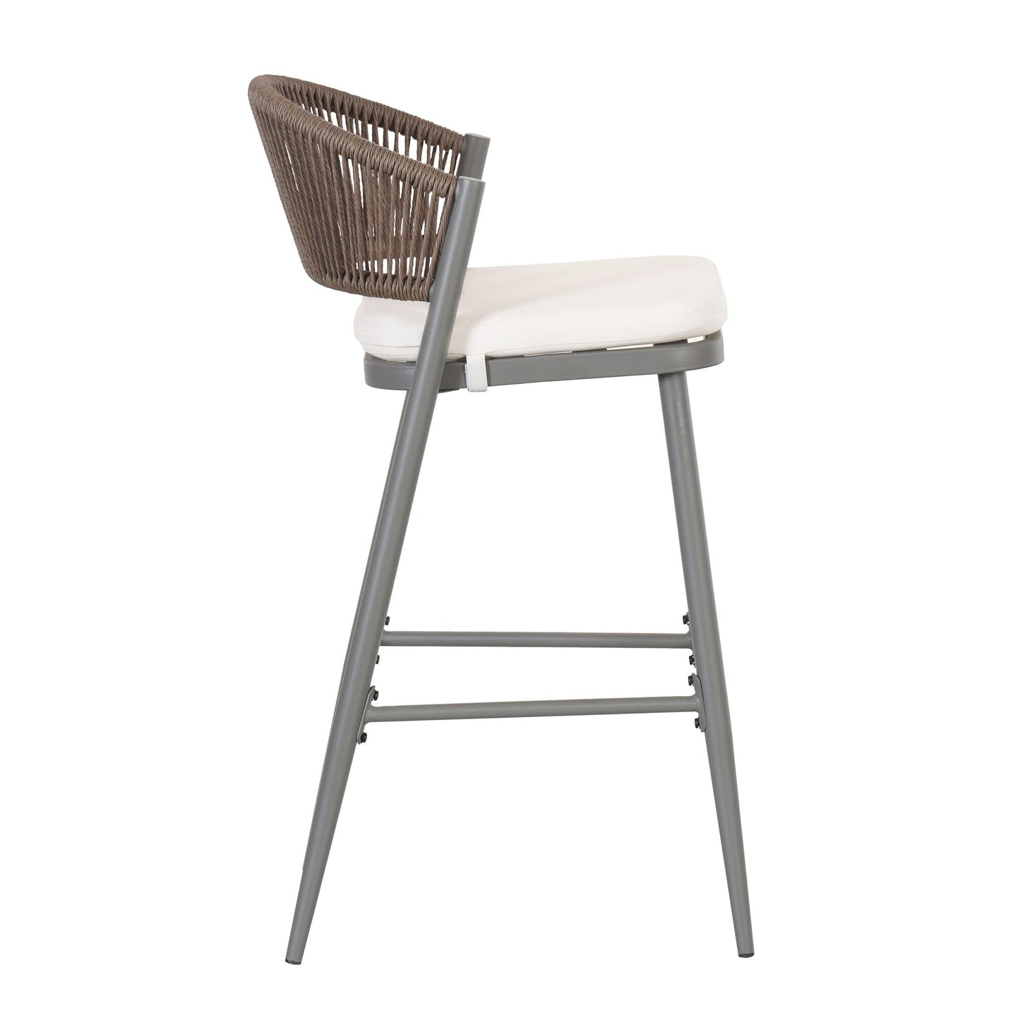 Outdoor Bar Height Metal Frame Counter Stools with Scallop-Shaped Backrest & Water-Resistant Cushions