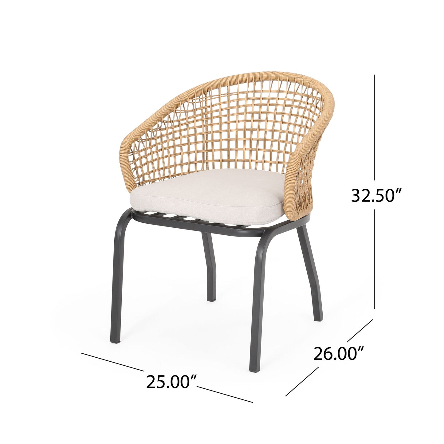 Outdoor Wicker Chair with Powder Coated Iron Legs