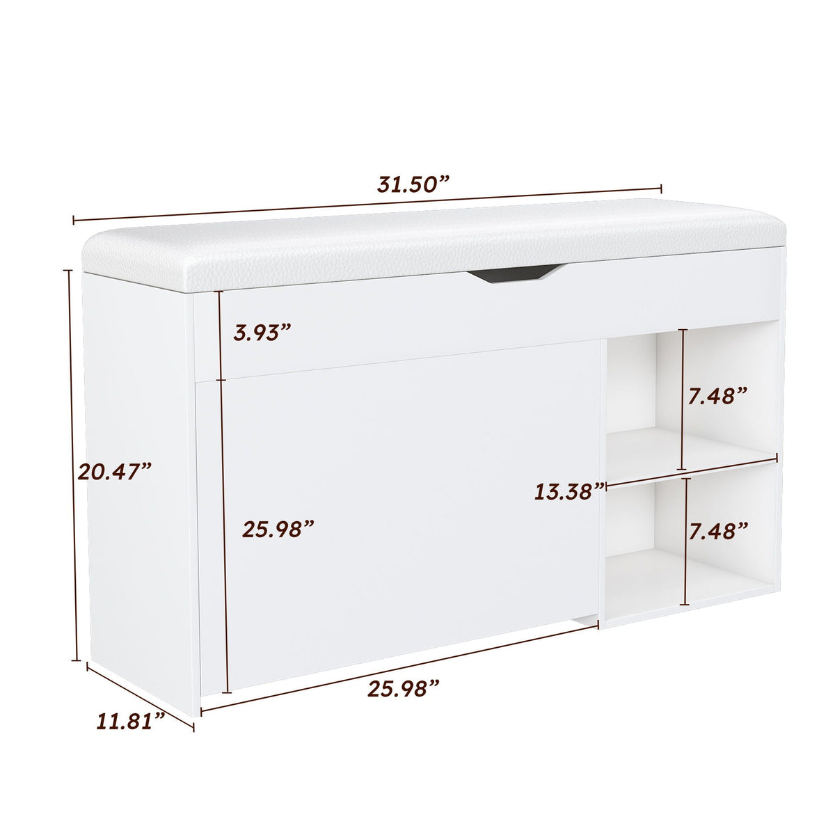Modern Design Entryway Bench With Adjustable 3 Tier Flip-Up Drawers And Hidden Cabinet - White