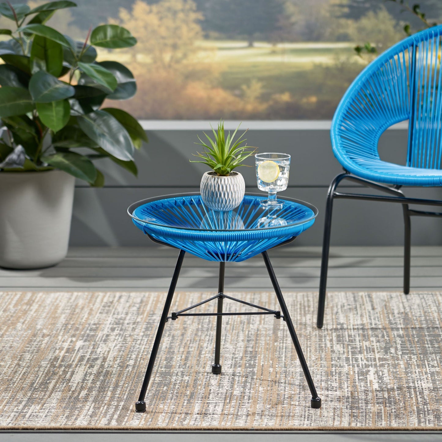 Nusa Modern Rattan Side Table With Tempered Glass Top