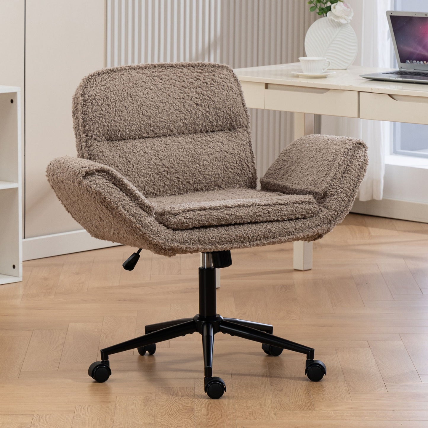 Criss Cross Swivel Desk Chair With Adjustable Armrests & Wheels For Home Office