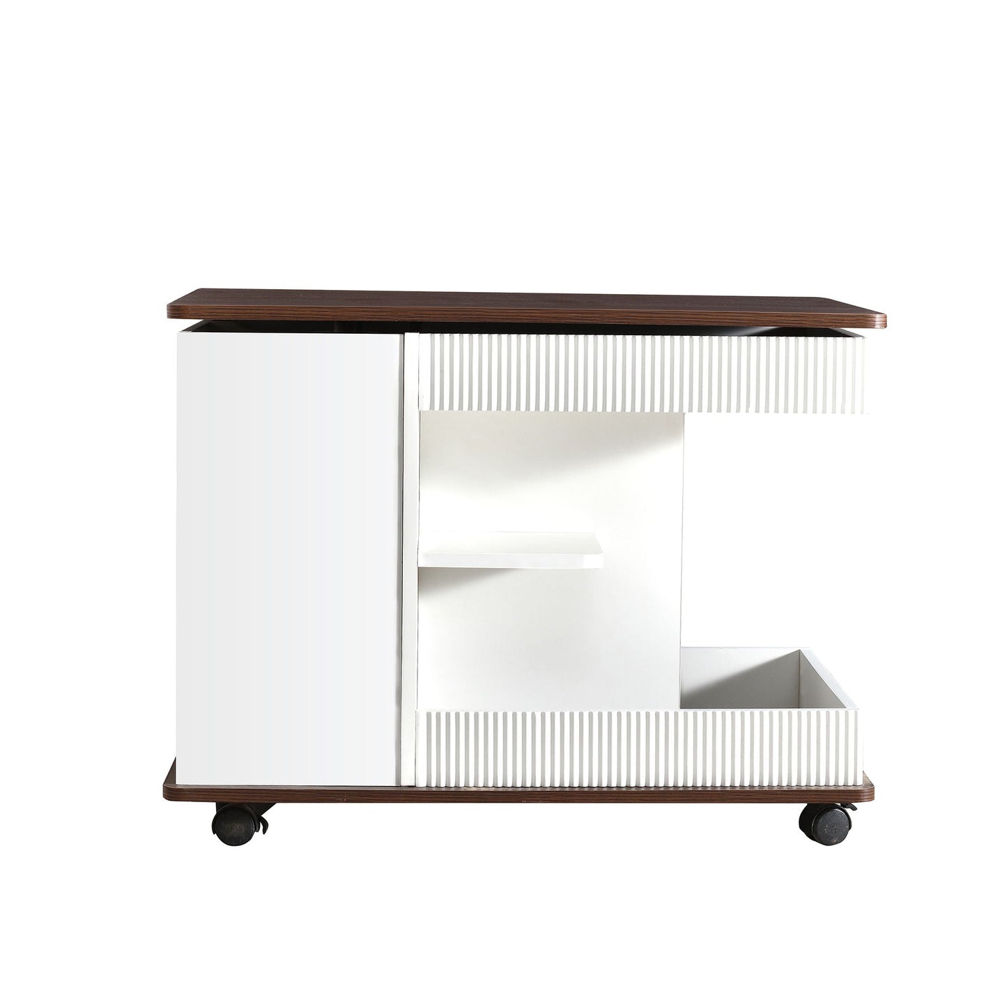 Adjustable End Table With Wheels, 360°Rotating Top And Storage Space