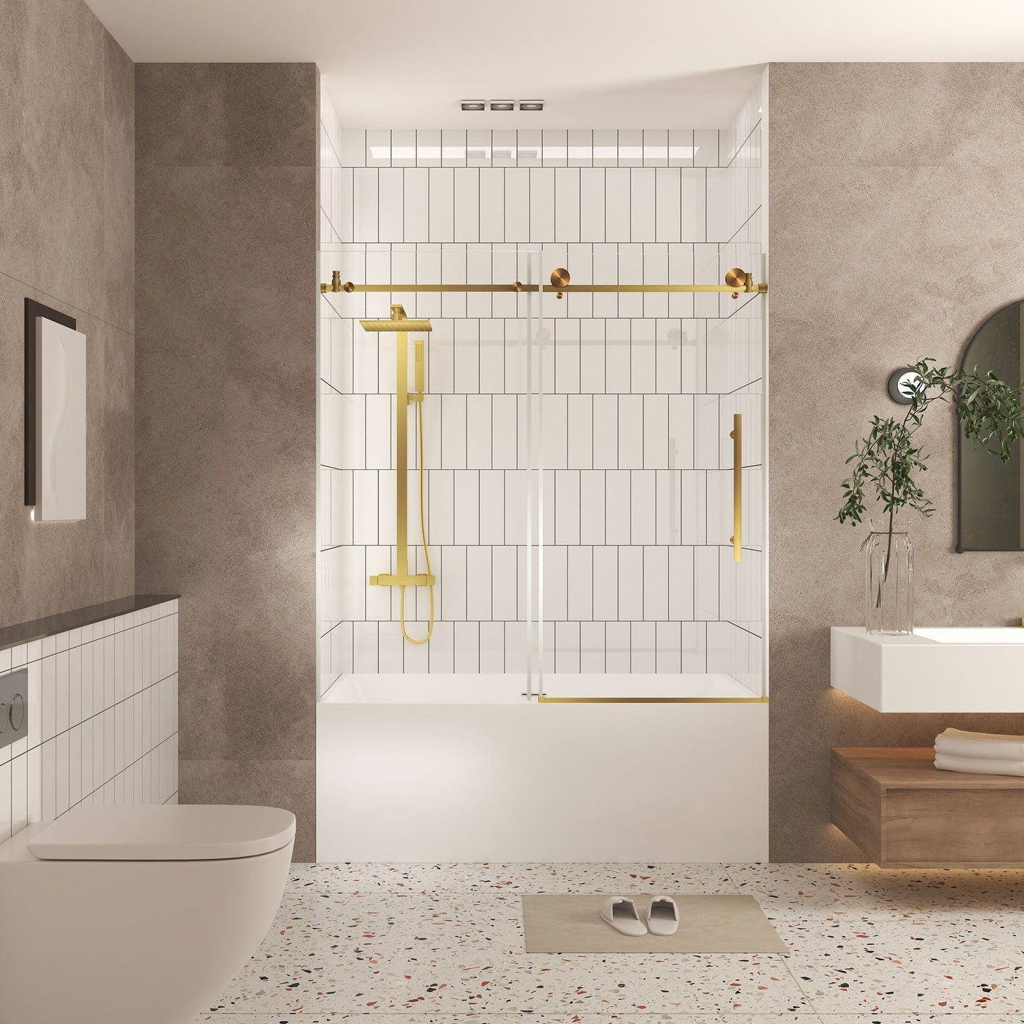 Frameless Shower Door, Smooth Sliding Tracks