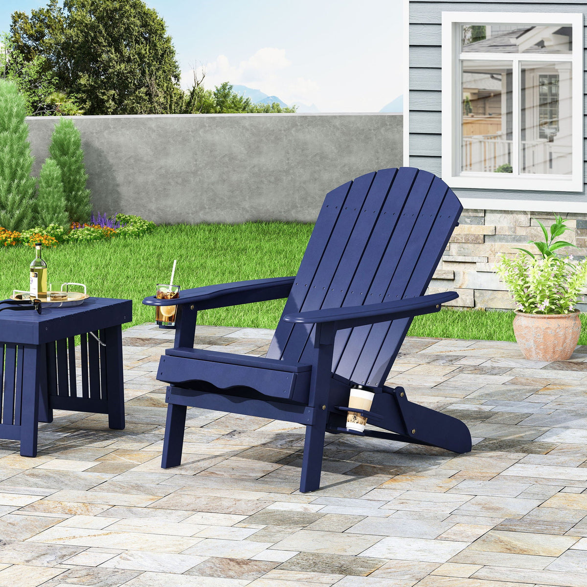 Zenithia Outdoor Foldable Adirondack Chair with 2 Cup Holders