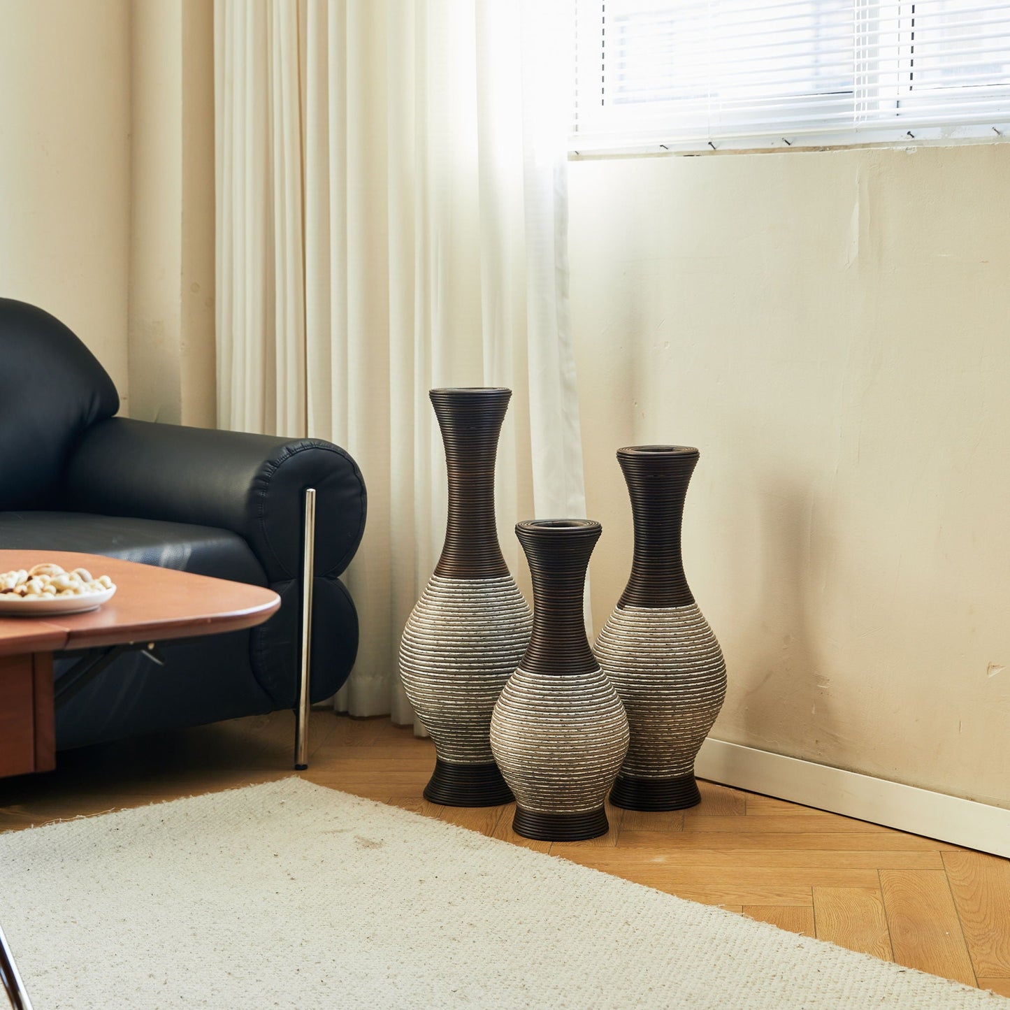 Tall Designer Floor Vase With Elegant 2 Tone