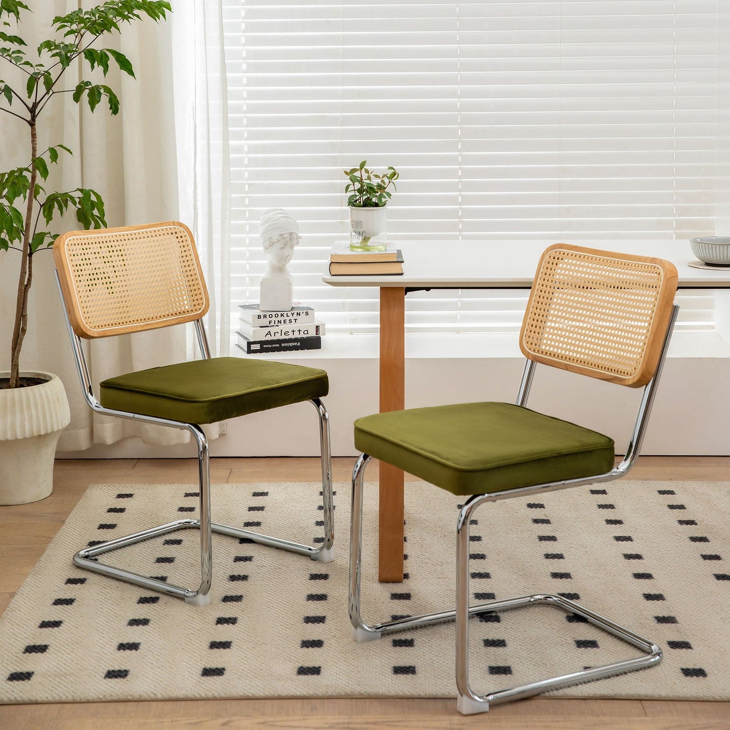 Rattan Side Accent Dining Chairs With Painted Legs (Set of 2)