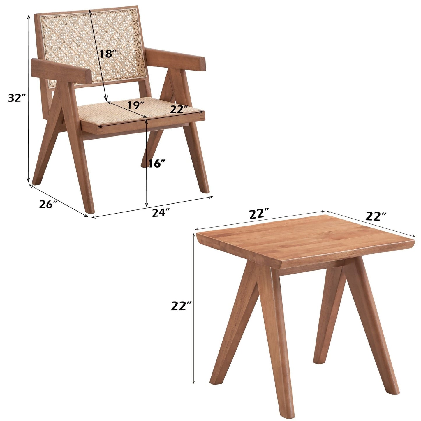 Armchair And Matching Square End Table, 2 Piece Living Room Set - Natural