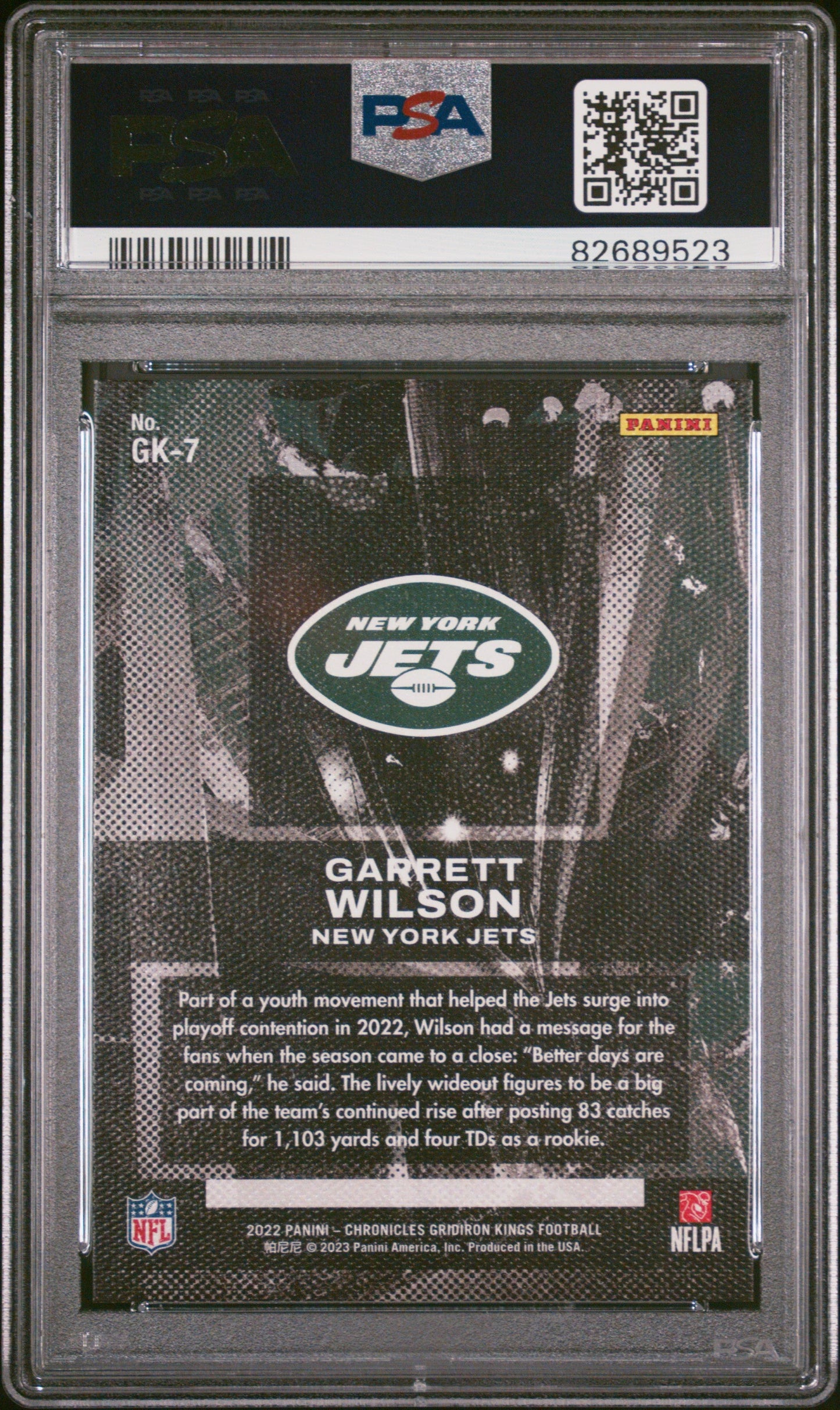 Graded 2022 Panini Chronicles Garrett Wilson #GK7 Gridiron Kings Rookie RC Football Card PSA 10 Gem Mint