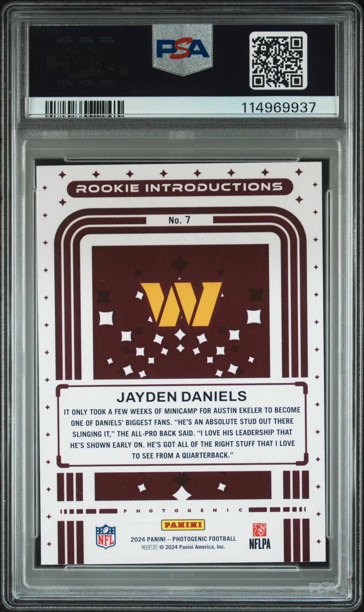 Graded 2024 Panini Photogentic Jayden Daniels #7 Rookie Introductions Rookie RC Football Card PSA 10 Gem Mint