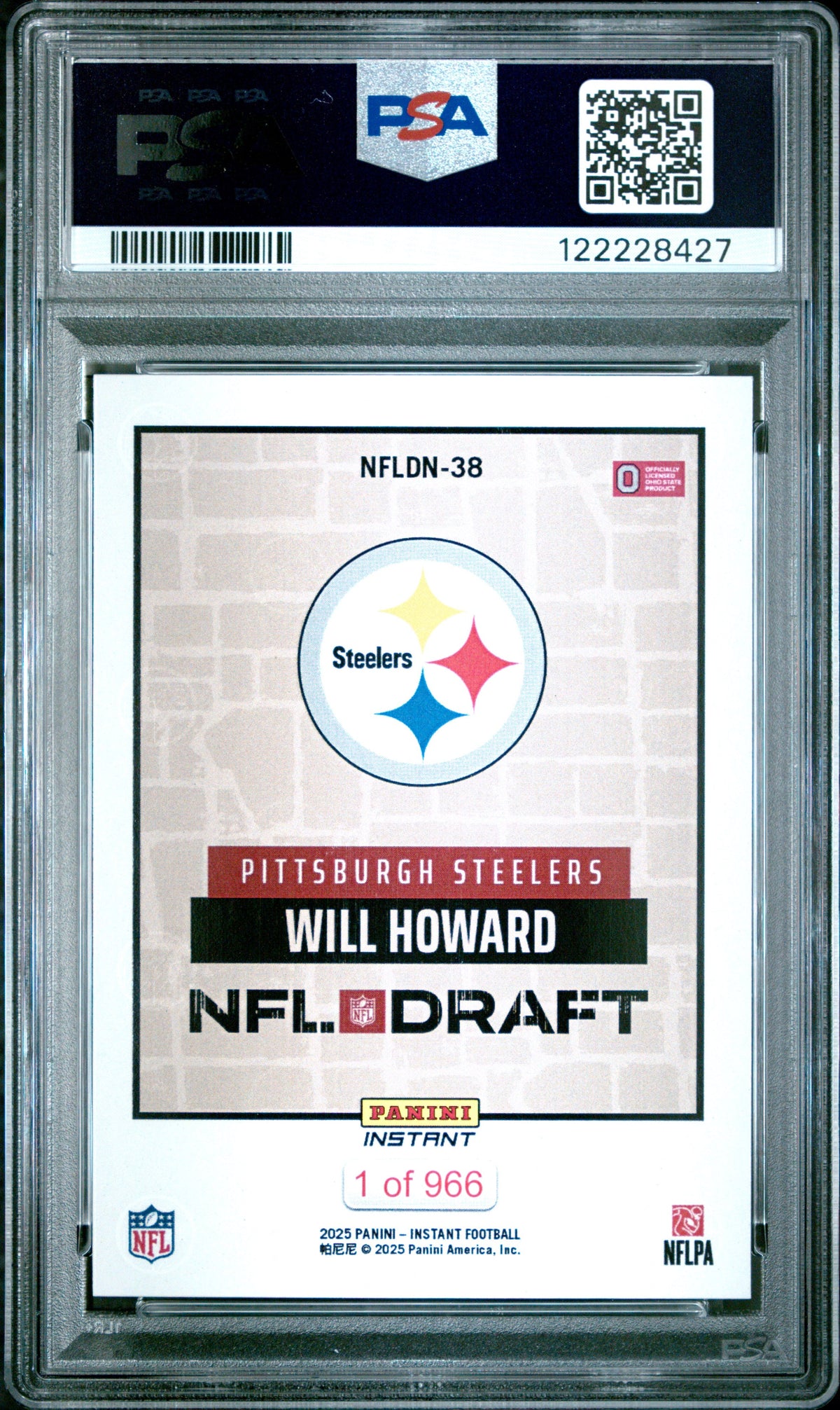 Graded 2025 Panini Instant Will Howard #NFLDN38 NFL Draft Night Rookie RC Football Card PSA 8 Near Mint