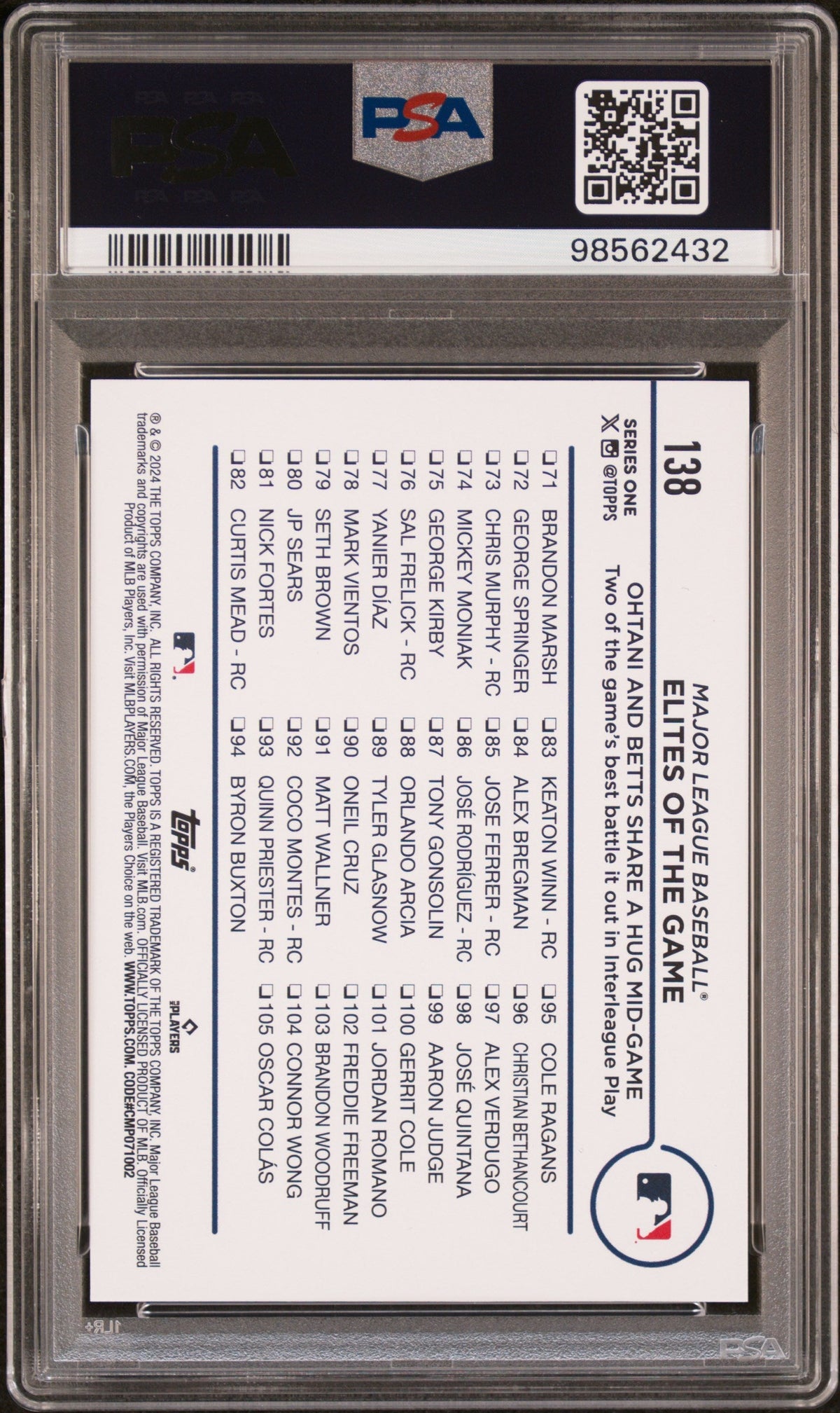 Graded 2024 Topps Monty Shohei Ohtani/Mookie Betts #138 All Star Game Exclusive Baseball Card PSA 10 Gem Mint