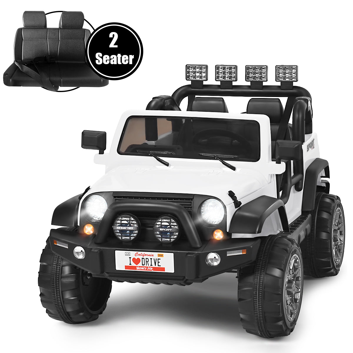 HoneyJoy 2 Seater Ride On Truck for Kids - 12V RC Electric Vehicle with Storage