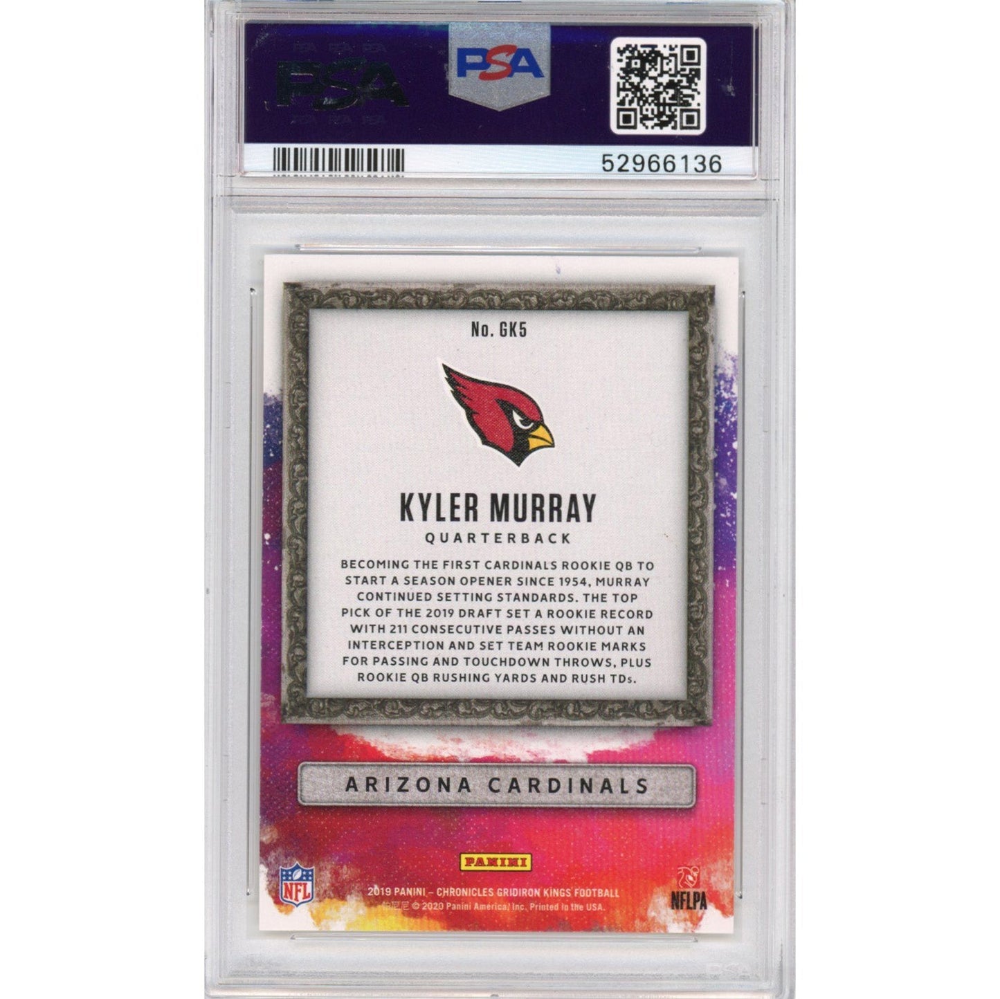 Graded 2019 Panini Chronicles Kyler Murray #GK5 Gridiron Kings Rookie RC Football Card PSA 10 Gem Mint