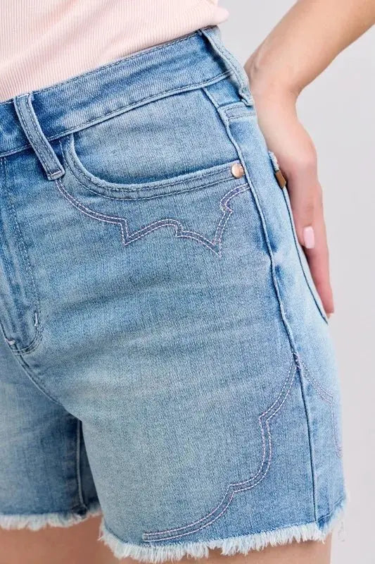 Trendsi Judy Blue Denim Shorts Women's Western Cut Offs Casual Jean Shorts