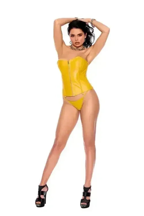 Strapless Leather Bustier with Front Zip & Garters - Femstylo