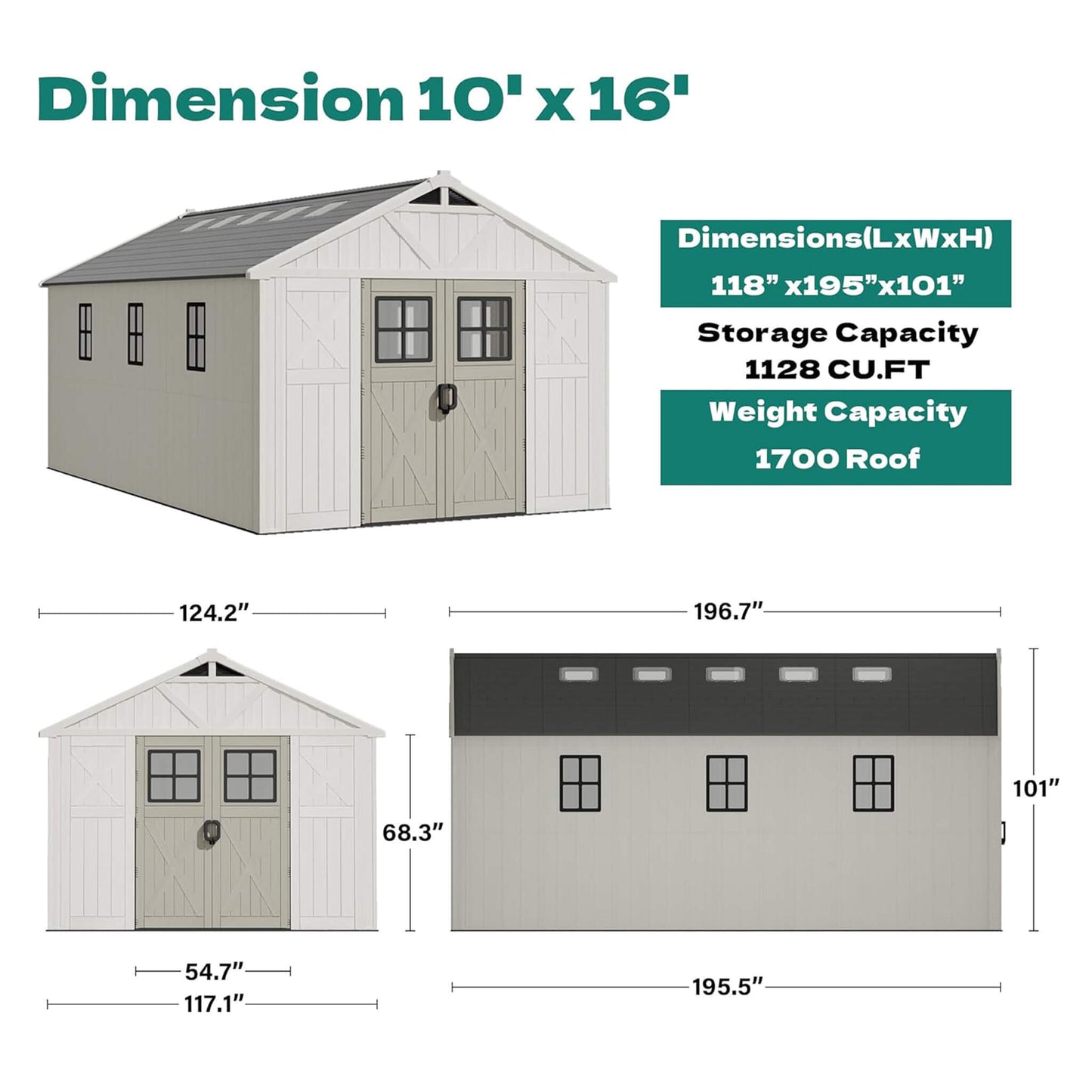 Alora Large Resin Outdoor Storage Shed With Floor, Windows, And Lockable Door (SAK98421)