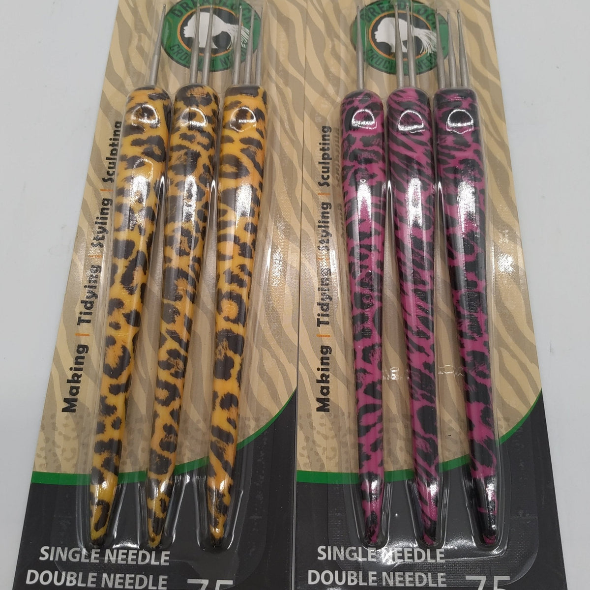 Looks Dreadlock Crochet Hook Set of 3, Single/Double/Triple, Animal Print Handle