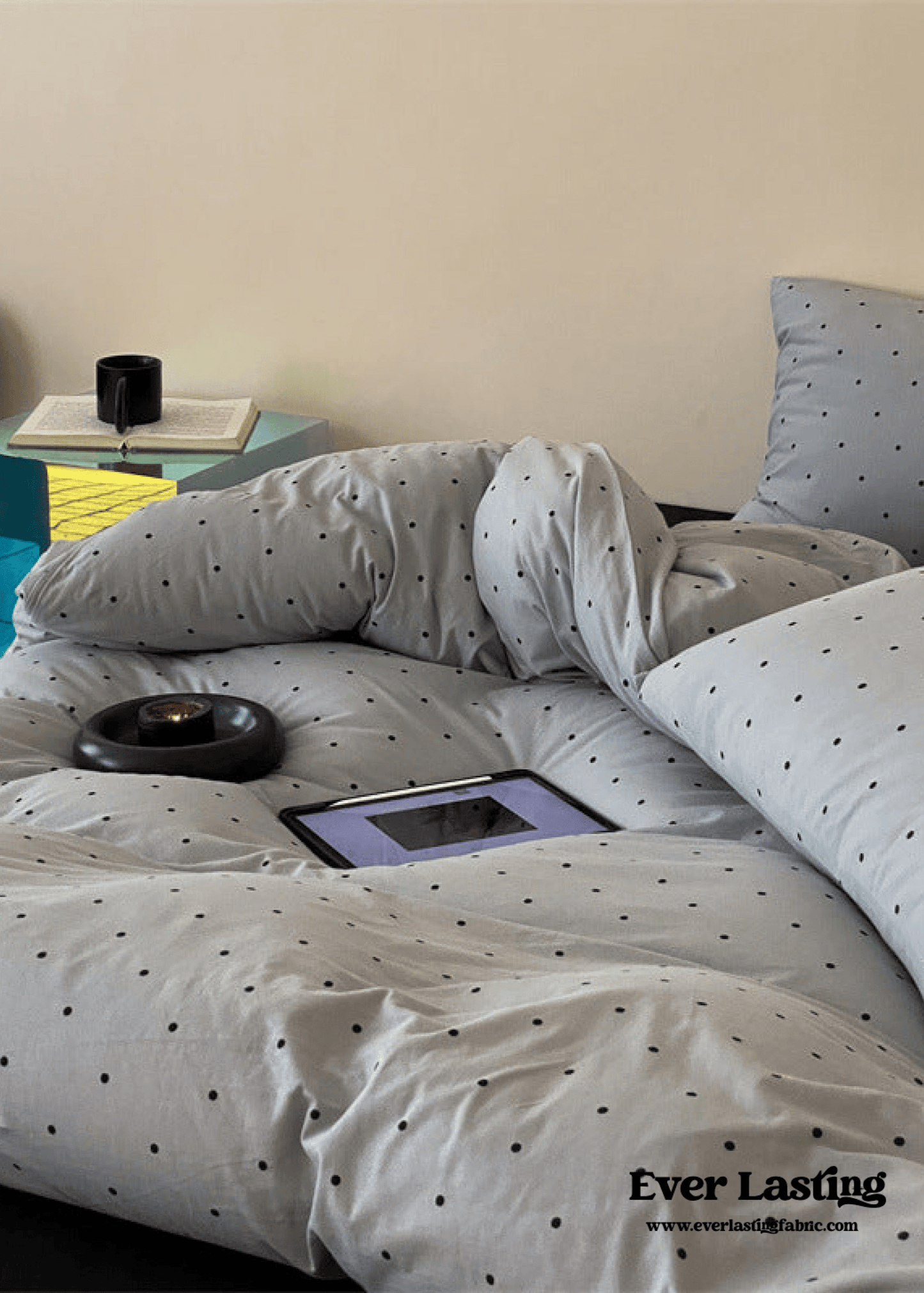 Mini Polka Dot Jersey Knit Bedding Set / Black + Pink