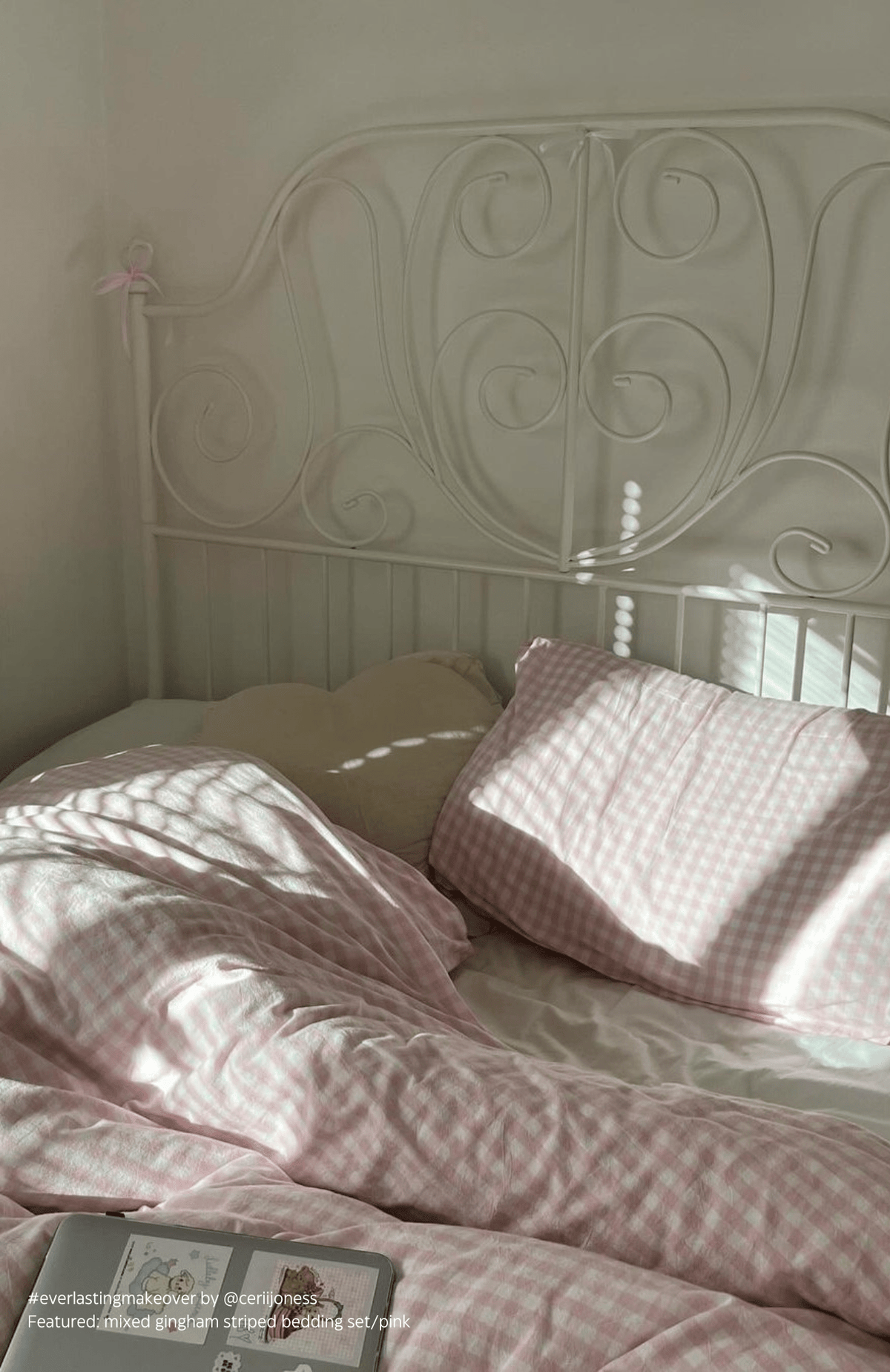 Mixed Gingham Striped Bedding Set / Brown