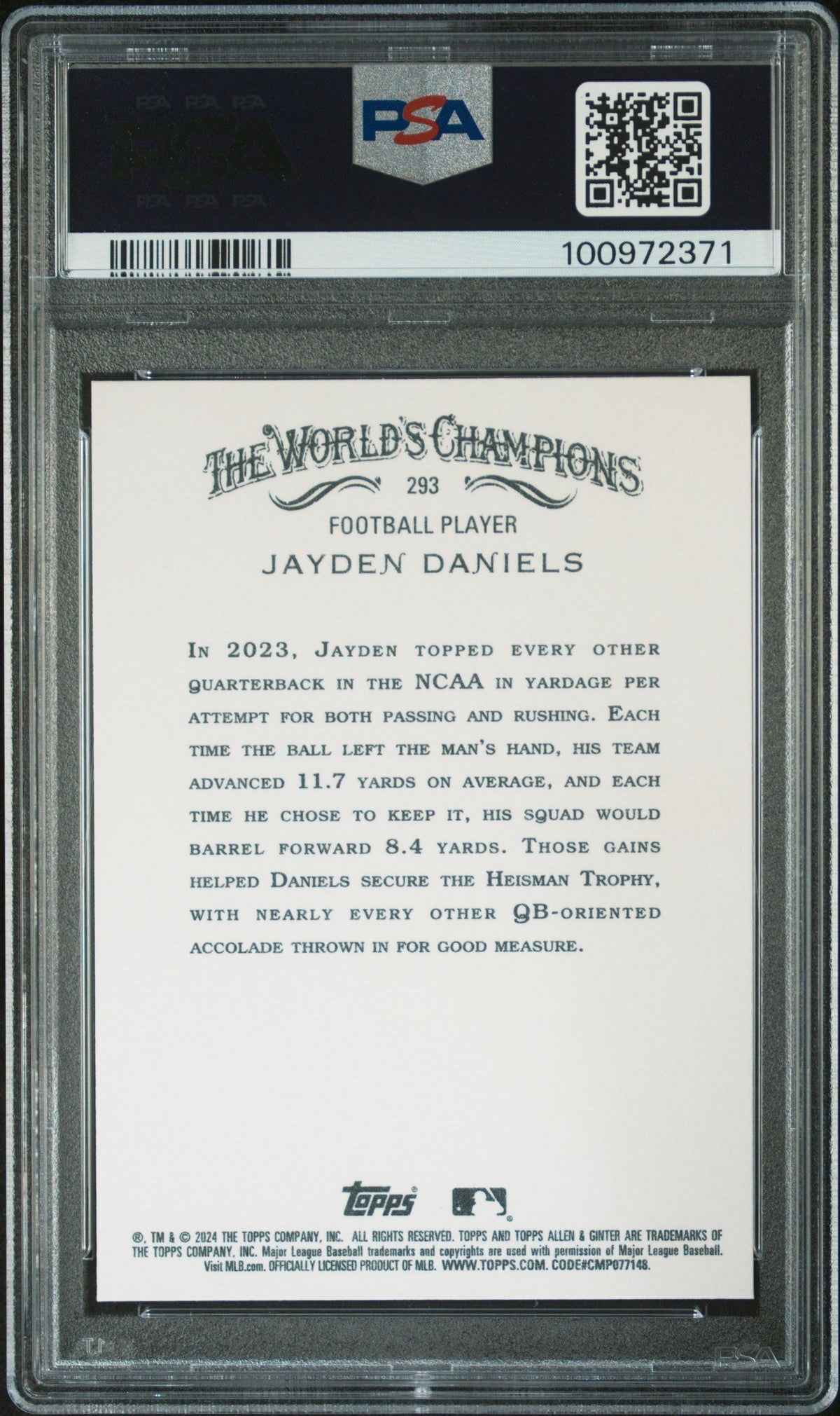 Graded 2024 Topps Allen & Ginter Jayden Daniels #293 Rookie RC Football Card PSA 10 Gem Mint