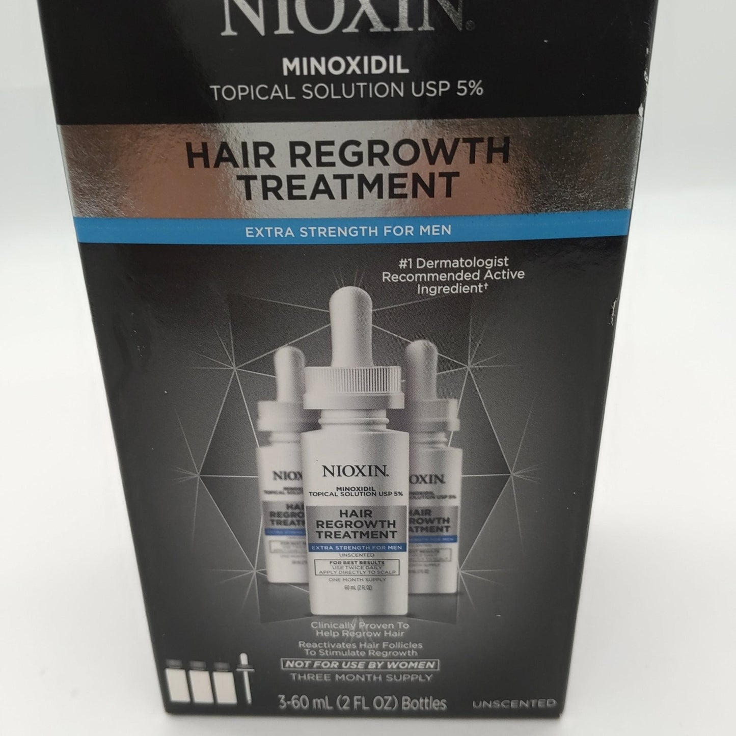 Nioxin Minoxidil Topical Solution USP 5% Hair Regrowth Treatment Extra Strength for Men 3 x 2.0 oz (3 Month Supply)