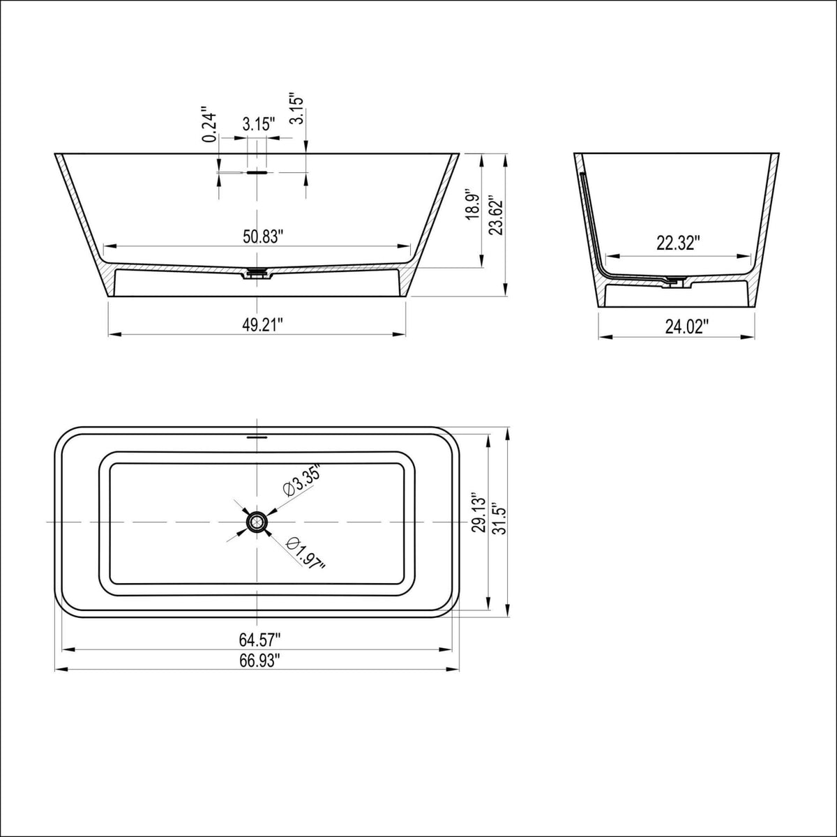 Nuvia Cascade 67-Inch Luxury Freestanding Solid Surface Soaking Bathtub (SAK51920)