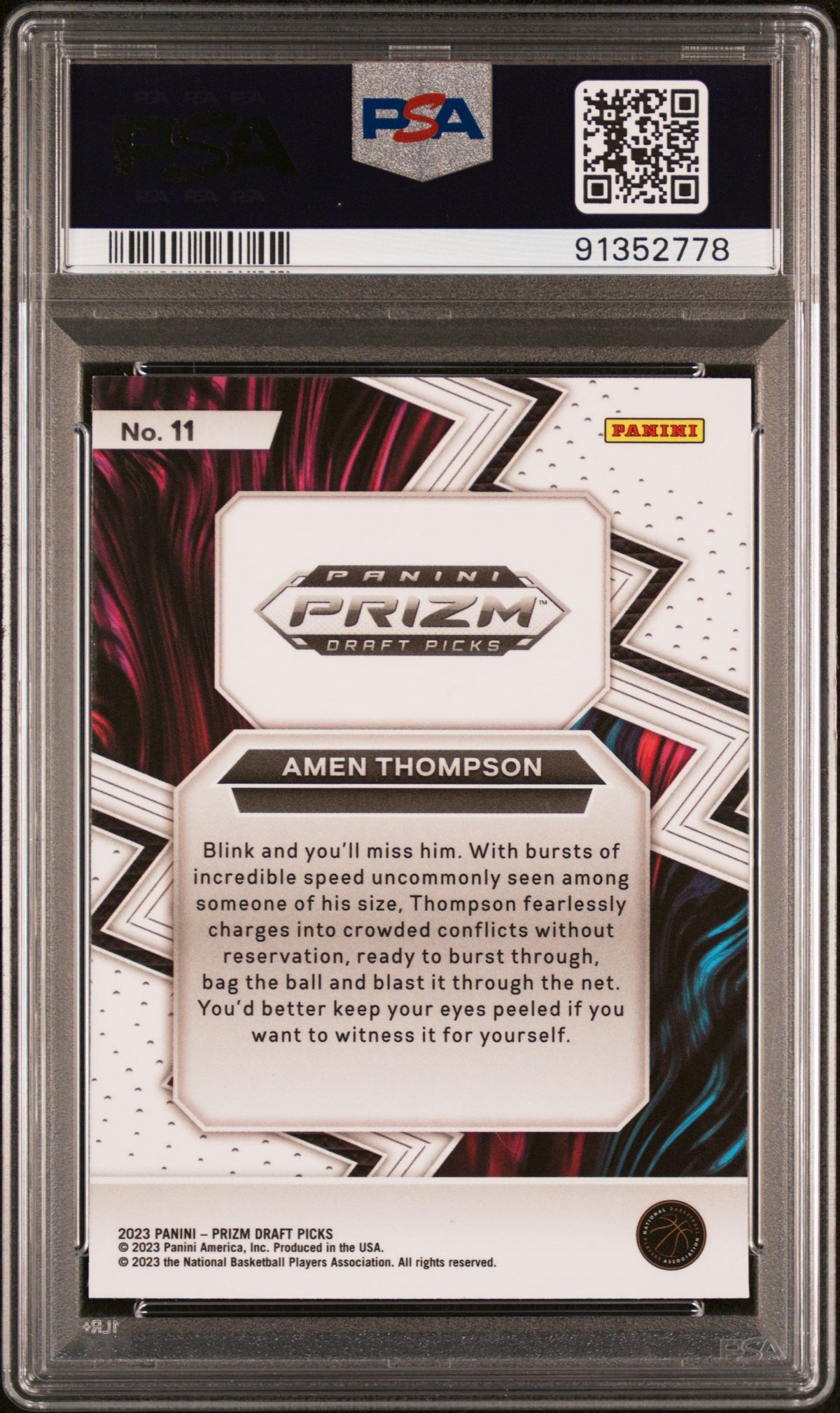 Graded 2023 Panini Prizm Amen Thompson #11 Fearless Rookie RC Basketball Card PSA 10 Gem Mint