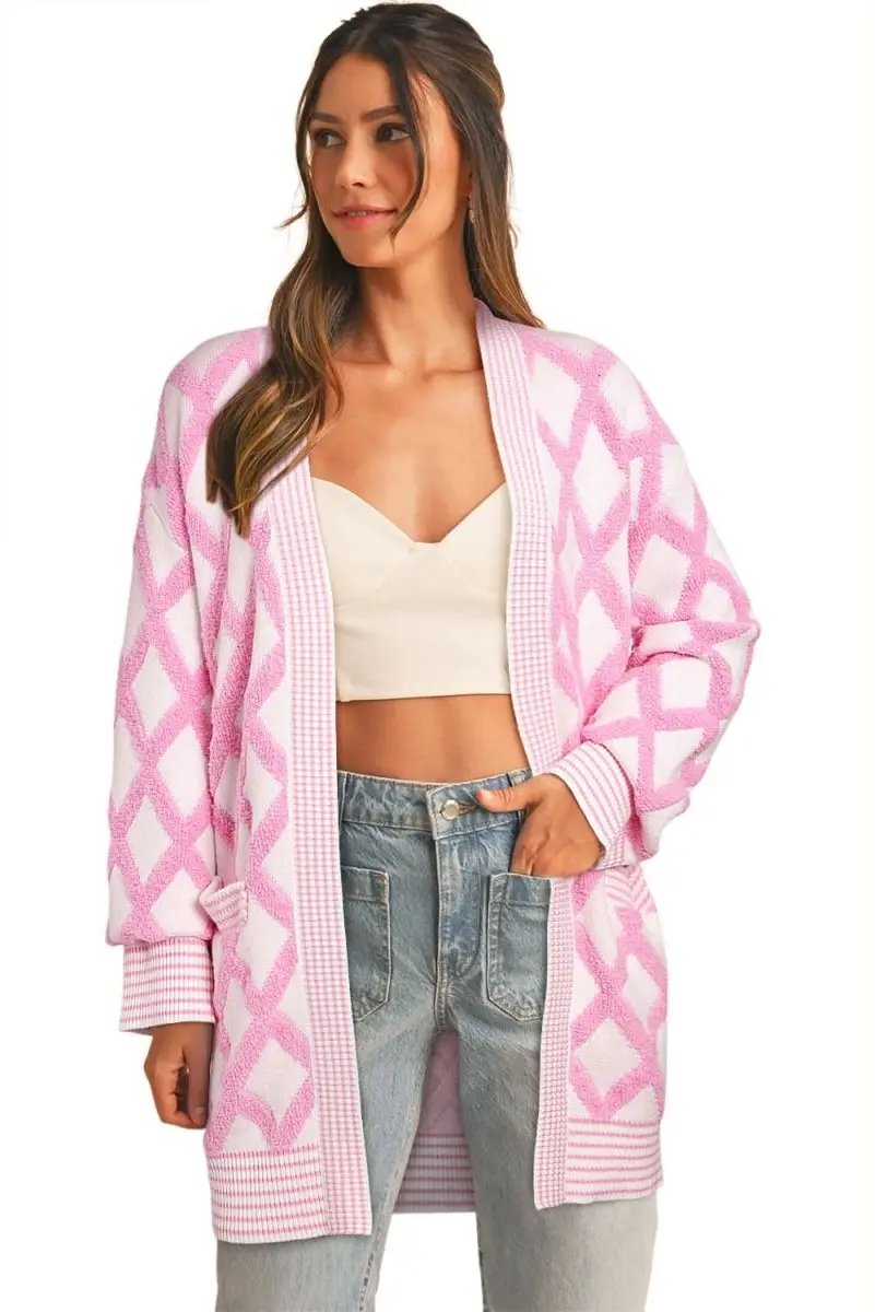Love Salve Cardigan Sweater Pink Knit — Soft Open Front With Pockets