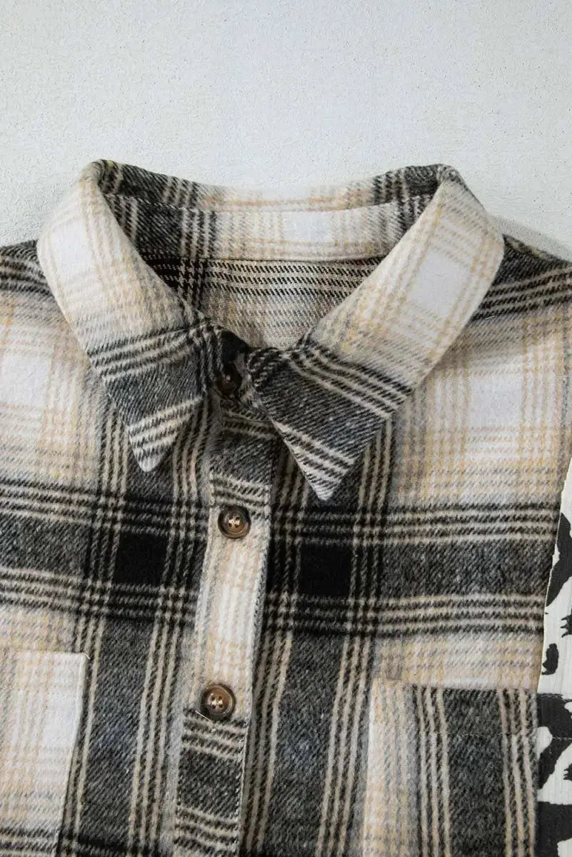 Trendsi Women's Plus Size Shacket Leopard Plaid Button Up — Casual Outerwear