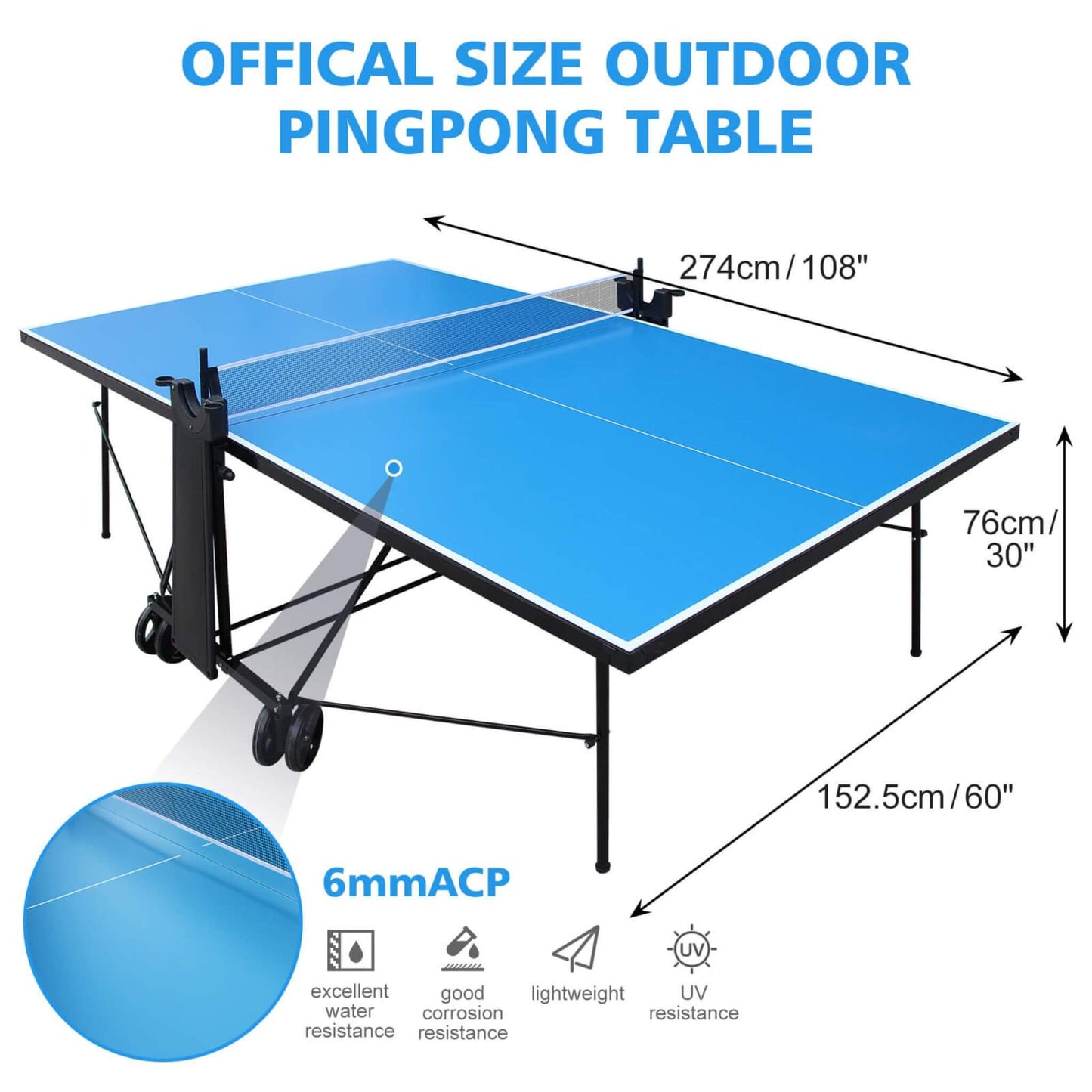 Portable 108-Inch Full-Size Table Tennis Table Set With Net, Paddles And Balls (SAK50384)