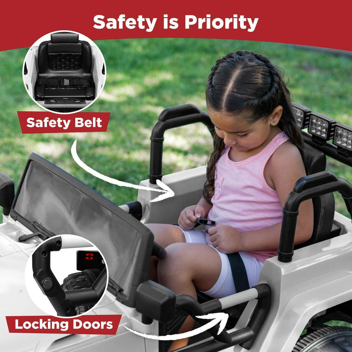 Premium 12V Ride-On Truck for Kids with 3 Speeds, LED Lights, Remote Control, and Bluetooth Connectivity