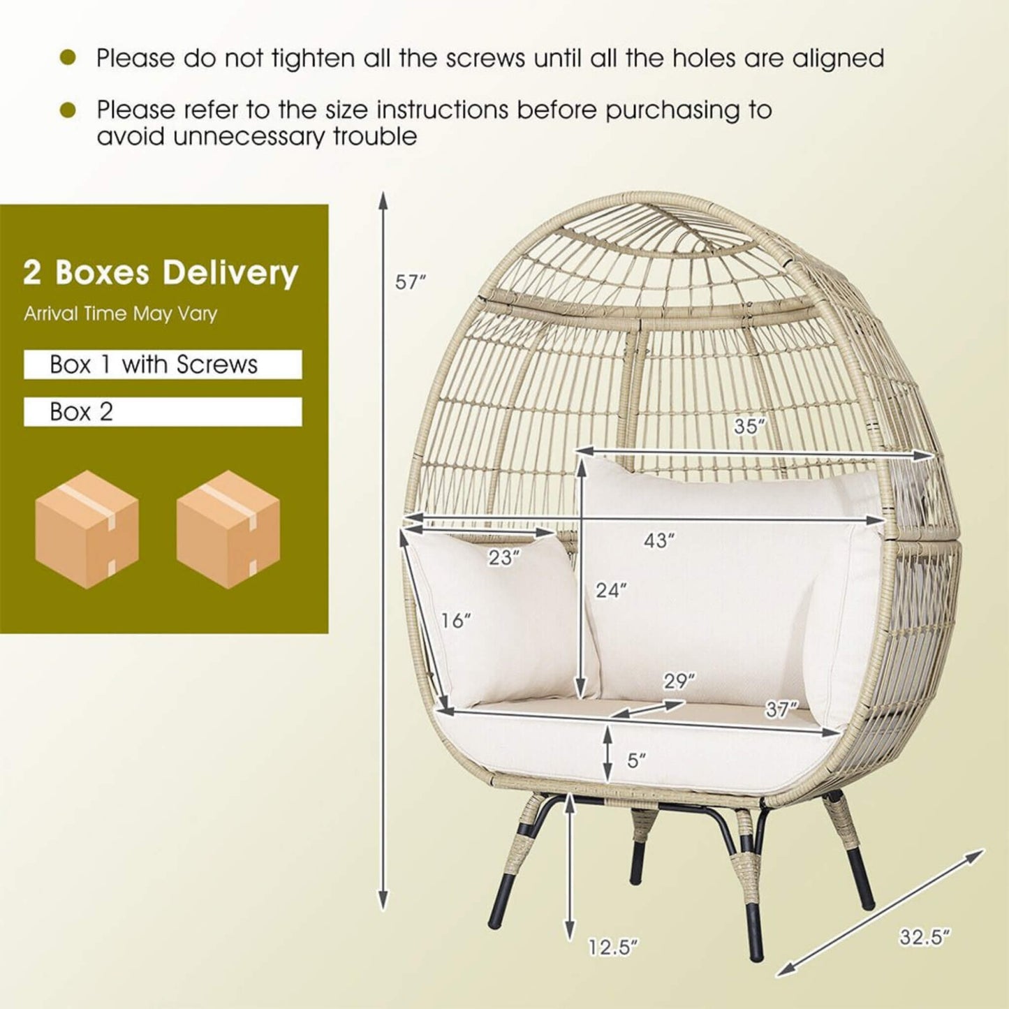 Alora Premium 57-Inch Oversized Rattan Patio Egg Lounge Chair Basket With Cushions (SAK91684)
