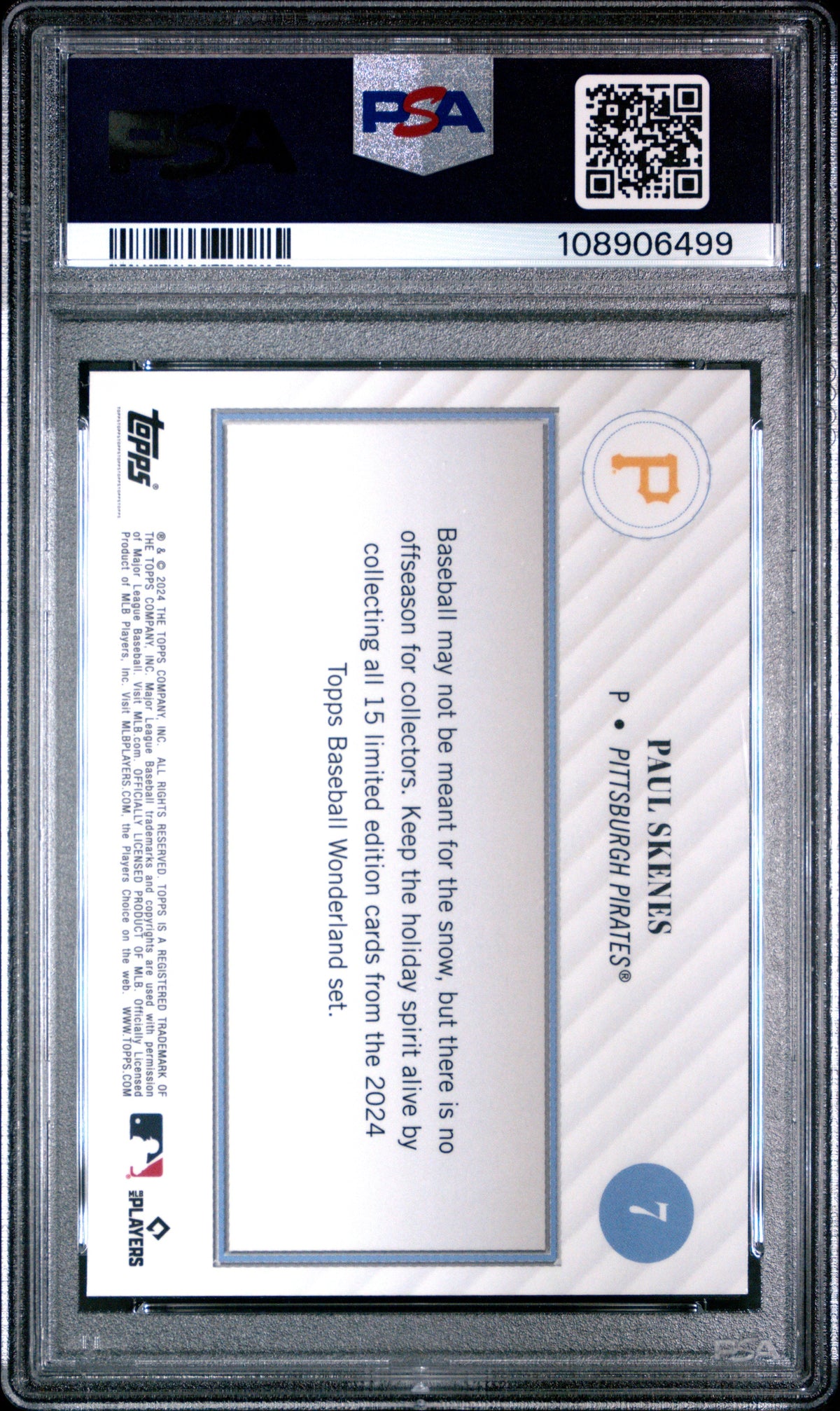 Graded 2024 Topps Wonderland Paul Skenes #7 Rookie RC Baseball Card PSA 8 Near Mint