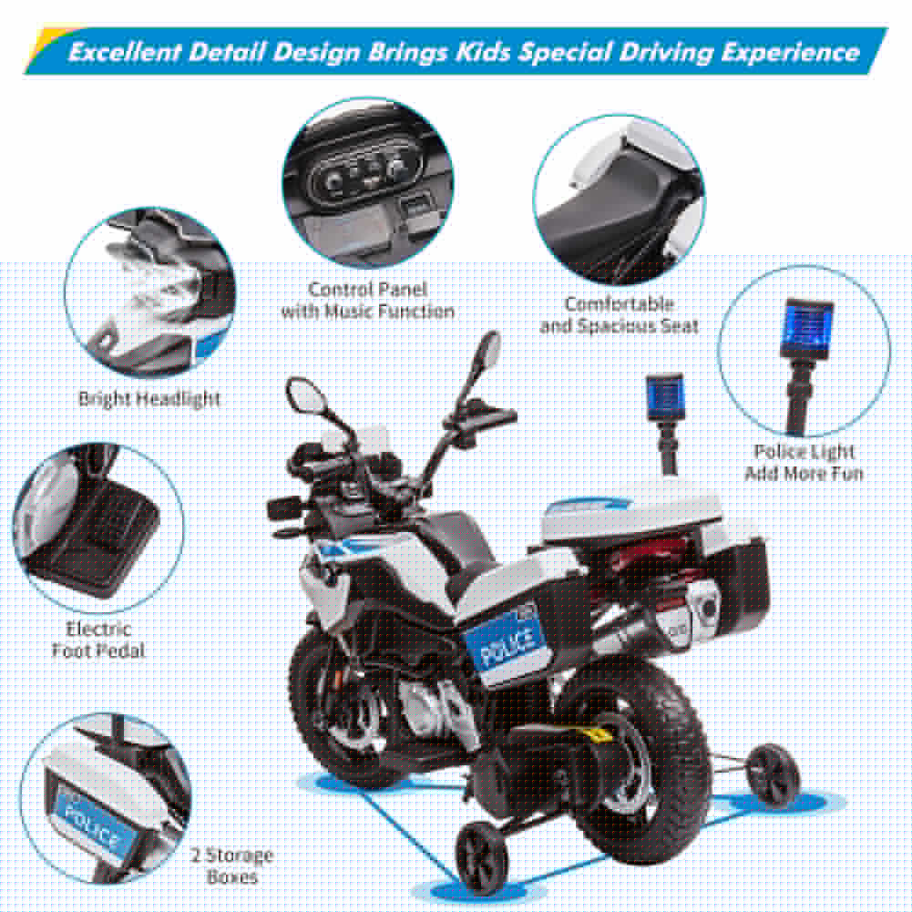 Rev Up the Fun with Our 12V Ride On Police Motorcycle for Kids - Featuring 2 Speeds, Music, and LED Lights!