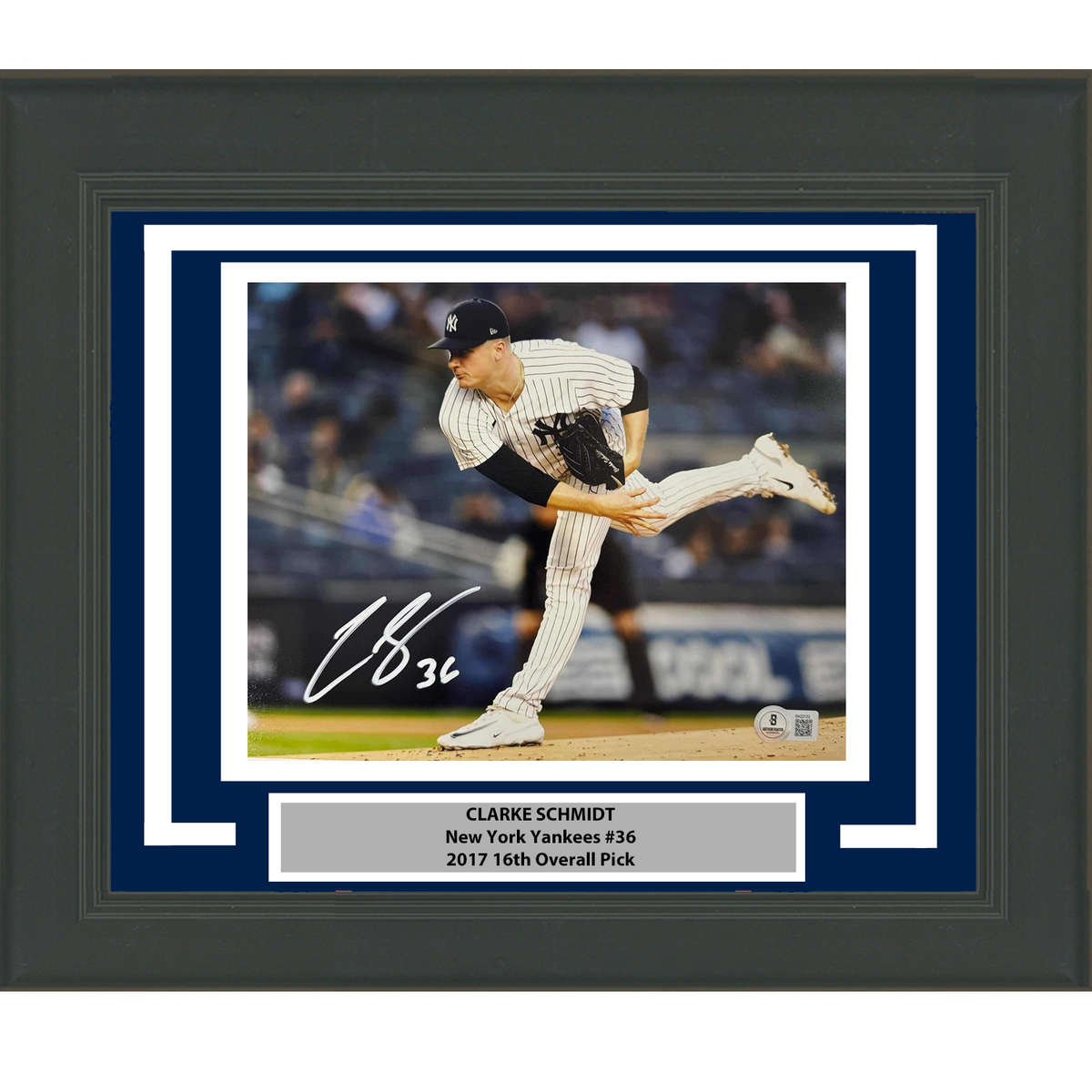 Framed Autographed/Signed Clarke Schmidt New York Yankees 8x10 Baseball Photo Beckett BAS COA