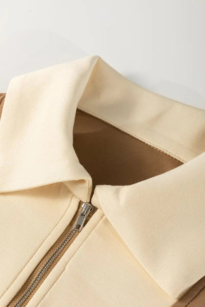 Accessories Love Salve Taupe Colorblock Top Women's Casual Half Zip Pullover Comfortable