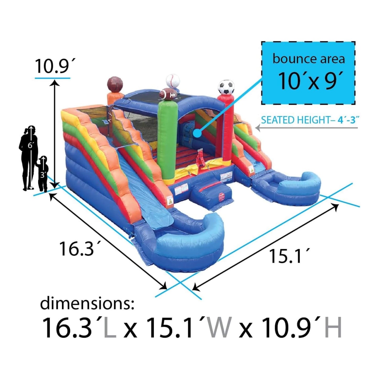 16FT Sports Castle Bounce House With Double Water Slides (SAK17635)