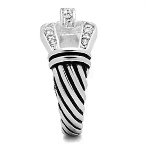SS050 - Silver 925 Sterling Silver Ring with AAA Grade CZ in Clear