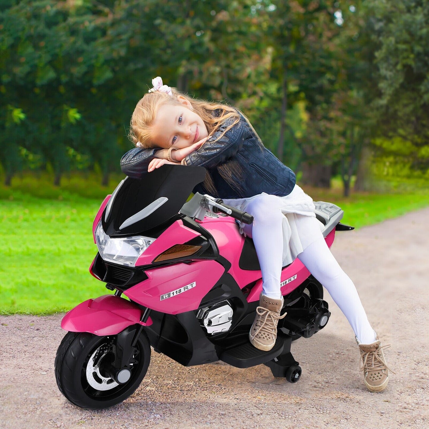 TOBBI 12V Electric Ride-On Motorcycle for Kids with Training Wheels